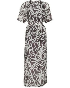 Brunello Cucinelli Robe Longue À Fleurs - Gris