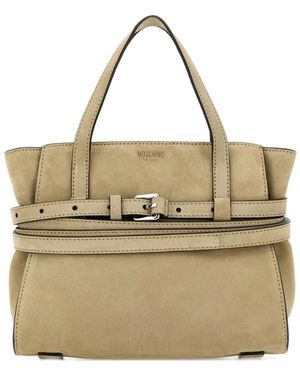 Moschino Tie Me Buckle-Suede Tote Bag - Natural
