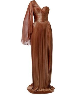 IRIS SERBAN Elisa Pleated One-Shoulder Dress - Brown