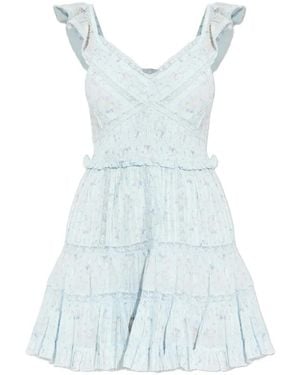 LoveShackFancy Presline Ruffled Floral-Print Mini Dress - Blue
