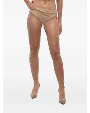 DSquared² Rhinestone-Embellished Sheer Leggings - Natural
