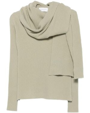 Christian Wijnants Ribbed-Knit Scarf-Detail Sweater - Natural