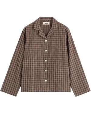 Tekla Check-Print Cotton Pyjamas - Brown