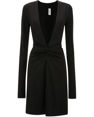 Victoria Beckham Long-Sleeve V-Neck Mini Dress - Black