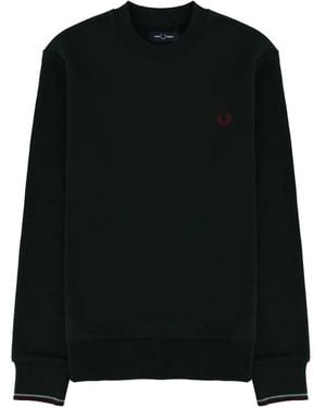 Fred Perry Crew-Neck Logo-Embroidered Sweatshirt - Black
