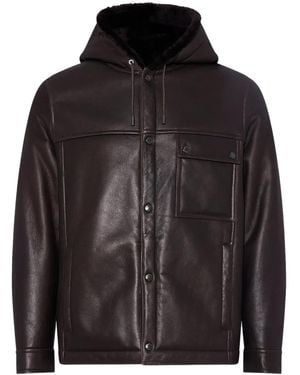 Yves Salomon Veste En Peau Lainée À Capuche - Noir