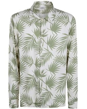 Laneus Palm-Leaf Print Shirt - Grey