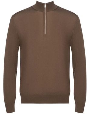ZEGNA Half-Zip High-Neck Jumper - Brown