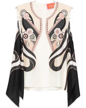 La DoubleJ Floral-Print Cold-Shoulder Blouse - White