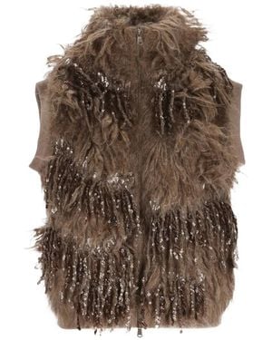 Brunello Cucinelli Sequin-Embellished Shaggy Gilet - Bruin