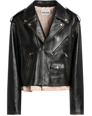 Miu Miu Leather Biker Jacket - Black