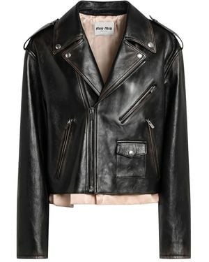 Miu Miu Leather Biker Jacket - Black