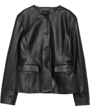 ARMARIUM Ramona Leather Collarless Jacket - Black