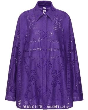 Valentino Garavani Cut-Out Lace Shirt Minidress - Purple