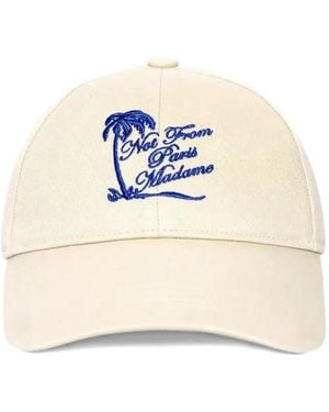 Drole de Monsieur Palm-Tree-Embroidered Slogan-Print Cap - Blue