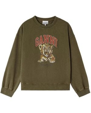 Ganni Tiger-Print Sweatshirt - Green