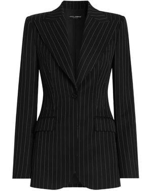 Dolce & Gabbana Chaqueta Turlington De Lana A Rayas Diplomáticas Con Botones - Negro