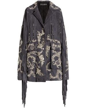Dolce & Gabbana Verzierter Mantel Mit Fransen - Schwarz