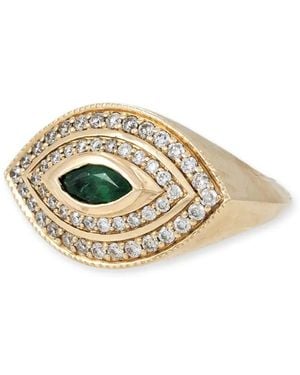 Jacquie Aiche 14Kt Halo Eye Gelbgoldring Mit Smaragd Und Diamant - Mettallic