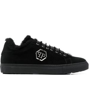 Philipp Plein Logo-Plaque Leather Trainers - Black