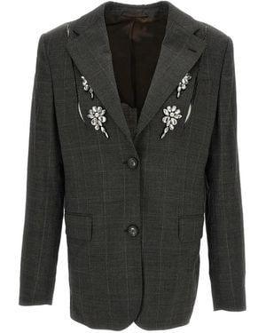 Simone Rocha Embellished Prince Of Wales Check Jacket - Black