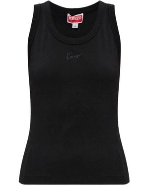 KENZO Signature Logo-Embroidered Ribbed Cotton Top - Black