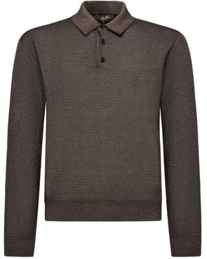 Loro Piana Long-Sleeve Textured Polo Shirt - Grey