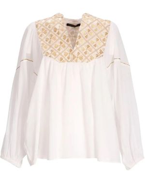 Greek Archaic Kori Geometric-Pattern Blouse - White
