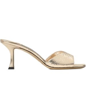 Jimmy Choo メタリック スクエアトゥ サンダル - ナチュラル