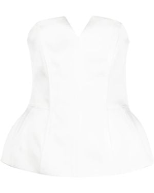V:PM ATELIER Lumi Peplum-Hem Satin Top - White