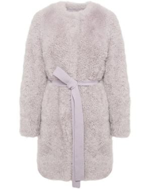 Yves Salomon Belted-Waist Coat - White