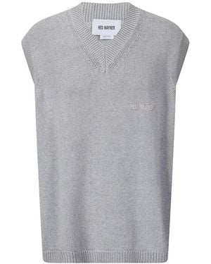 Hed Mayner Embroidery V-Neck Gilet - Grey