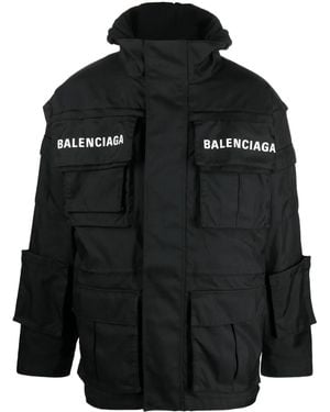 Balenciaga ロゴプリント パーカーコート - ブラック
