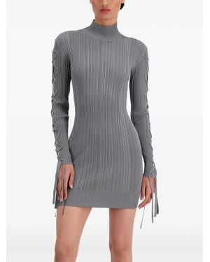 Hervé Léger Ribbed Tie-Detail Mini Dress - Grey
