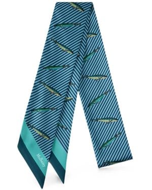 Mulberry Fishing Lure-Print Skinny Scarf - Blue