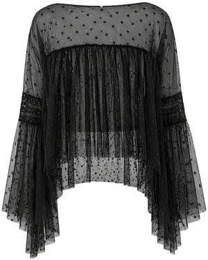 Alberta Ferretti Embroidered Sheer Blouse - Black
