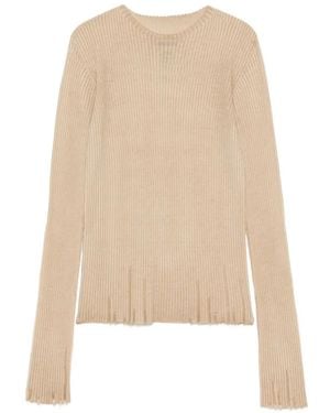 Uma Wang Frayed Ribbed Blouse - Natural