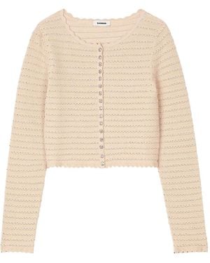 Sandro Scalloped-Edge Button-Up Cardigan - Natural