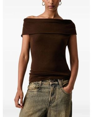 Miss Sixty Off-Shoulder Hooded Top - Black