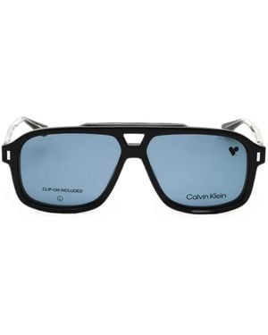 Calvin Klein Pilot-Frame Clip-On Glasses - Blue