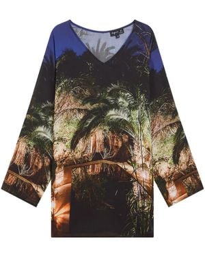 agnès b. Palm Tree-Print Tunic Top - Blue