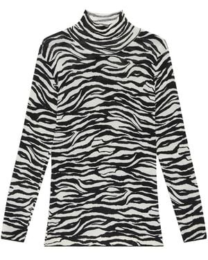 Maliparmi Stehkragen-Oberteil Mit Zebra-Print - Weiß