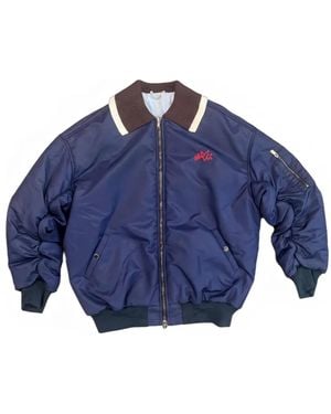 Charles Jeffrey Knitted-Collar Padded Bomber Jacket - Blue