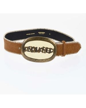 DSquared² Logo-Buckle Calf Hair Belt - Brown