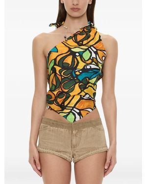 Christopher Esber Tropic Nouveau Scarf-Tie Top - Yellow