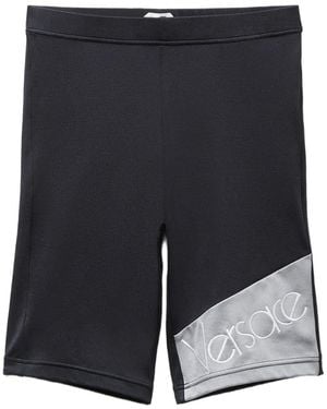 Versace Embroidered-Logo Bicycle Shorts - Blue