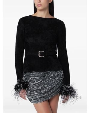 Self-Portrait Chenille Knit Feather Top - Black