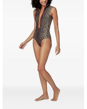 Watskin Carly Leopard-Print Zip-Up Swimsuit - White