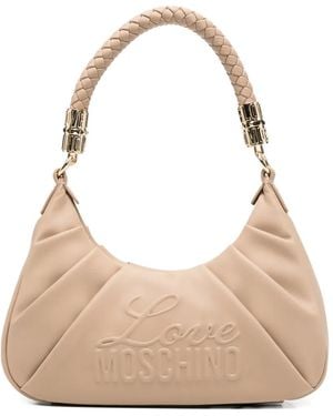 Love Moschino Embossed-Logo Shoulder Bag - Natural