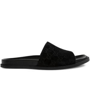 Gucci Gg-Pattern Suede Sandals - Black